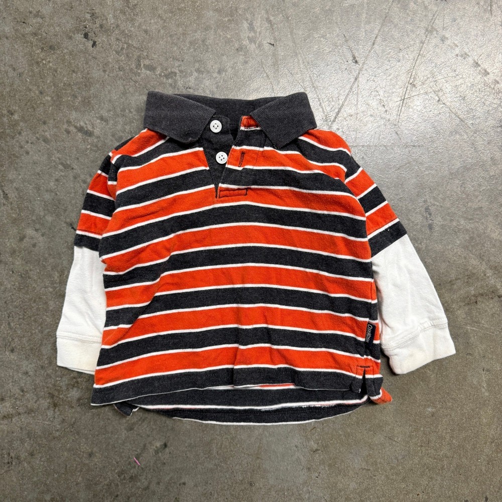 OshKosh Bgosh Baby Boys Striped Long Sleeve Polo Shirt Orange Grey 12M