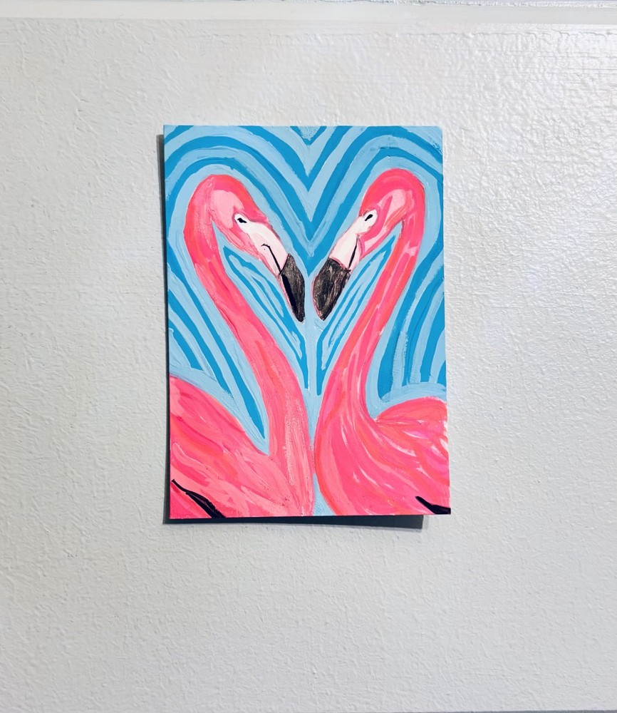 Original Flamingo ACEO | Hand-Painted Gouache Mini Art | Supports Mental Health