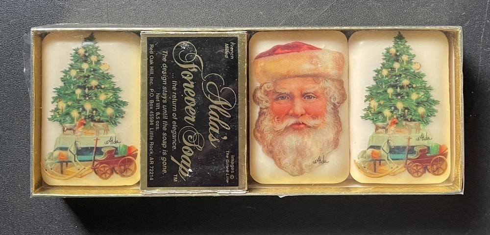 Vintage  ALDA’S Forever Soap French Milled Santa & 2 Christmas Tree 3 Piece Set