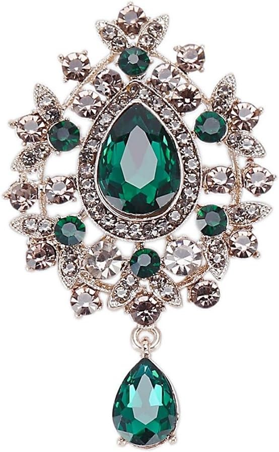 Vintage Teardrop Crystal Brooch Pin with Teardrop Pendant Elegant Rhinestone Des