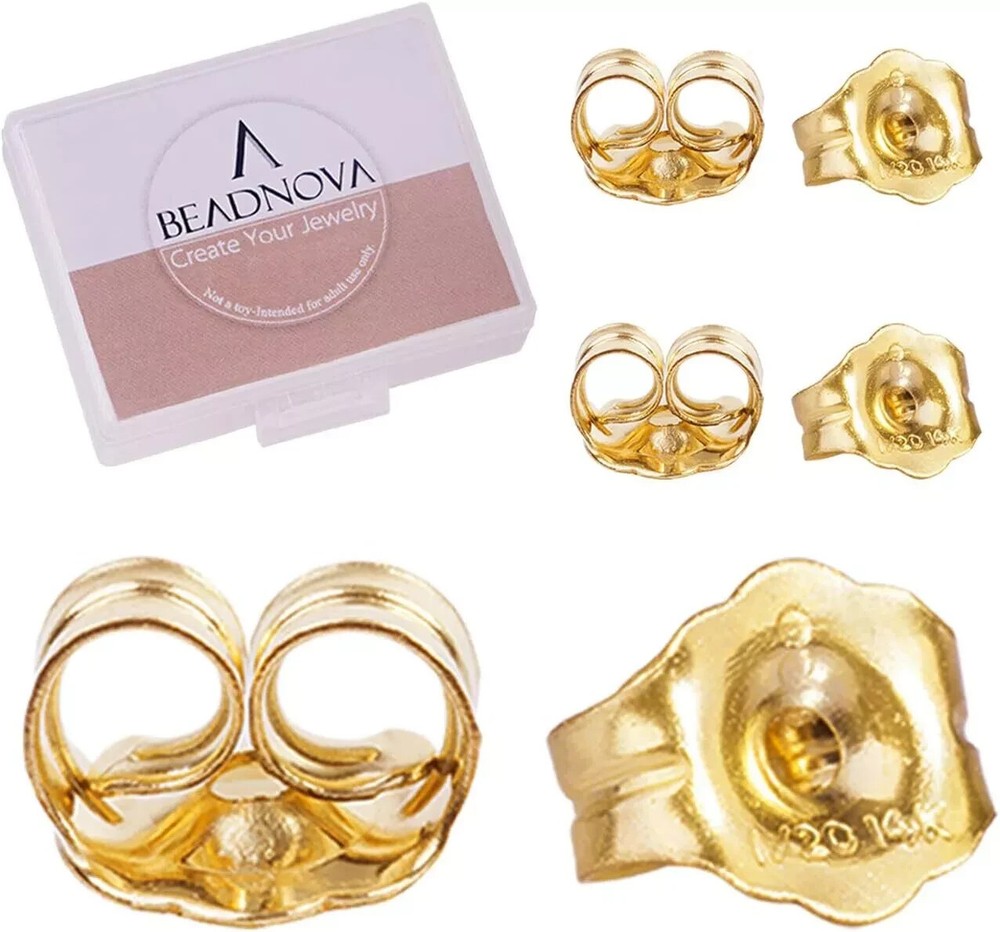 BEADNOVA 14K Gold Stud Earring Backs Butterfly Safety 6pcs