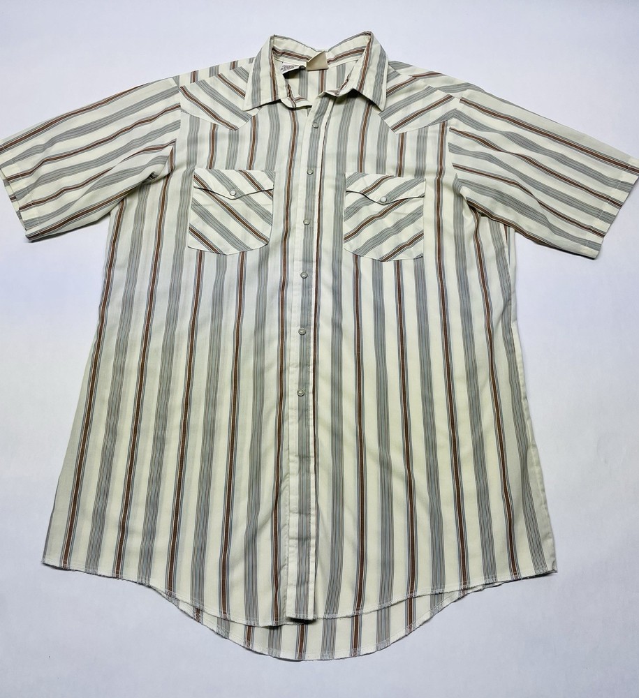 VTG 90s Y2K Vertical Striped Pearl Snap Country Western Shirt Mens LT Distressed