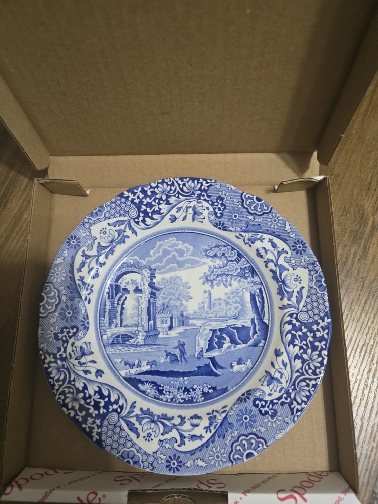 Spode Italian Blue & White Round Ceramic Dinner Plate England Printed Backstamp