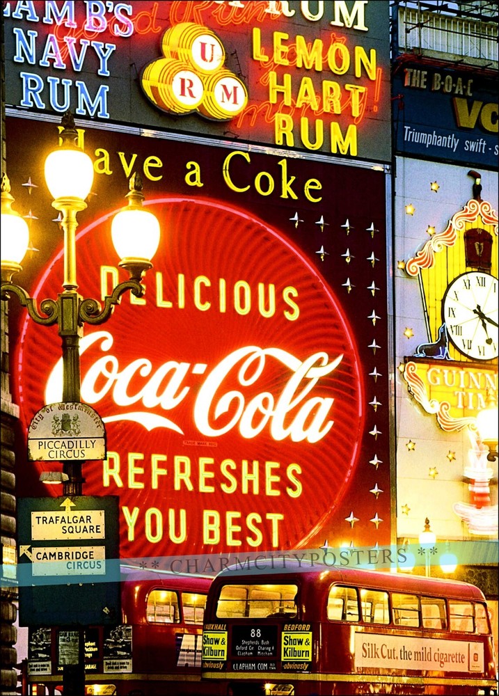 London Piccadilly Circus 1960 England Vintage Poster Print  Retro Style Travel