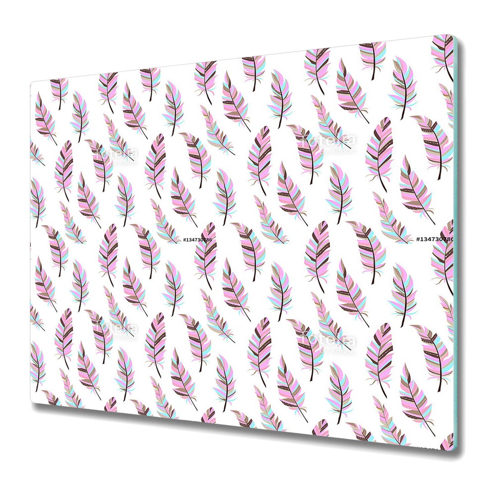 Glass Induction Ceramic Hob Cover Feathers pink and white 60x52