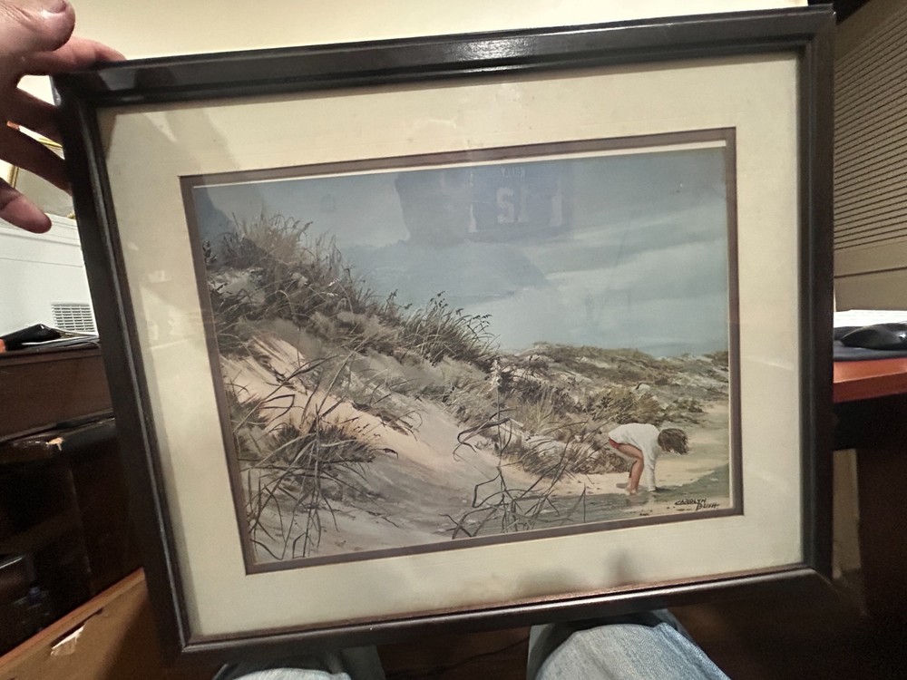 Carolyn Blish Signed Print – Child on Beach Dunes – Coastal Art – 23x19 – Wood F