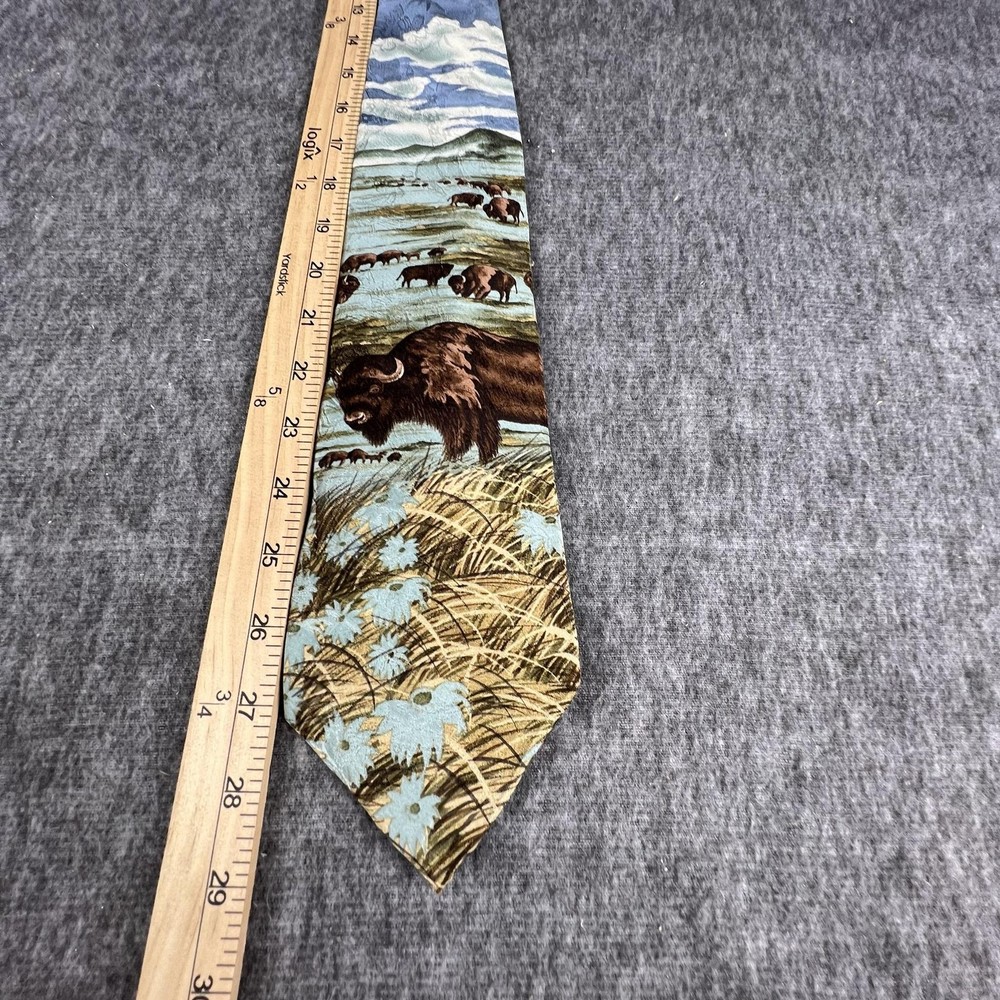 Endangered Species Tie Mens One Size Blue Buffalo Wildlife Silk Necktie Made USA