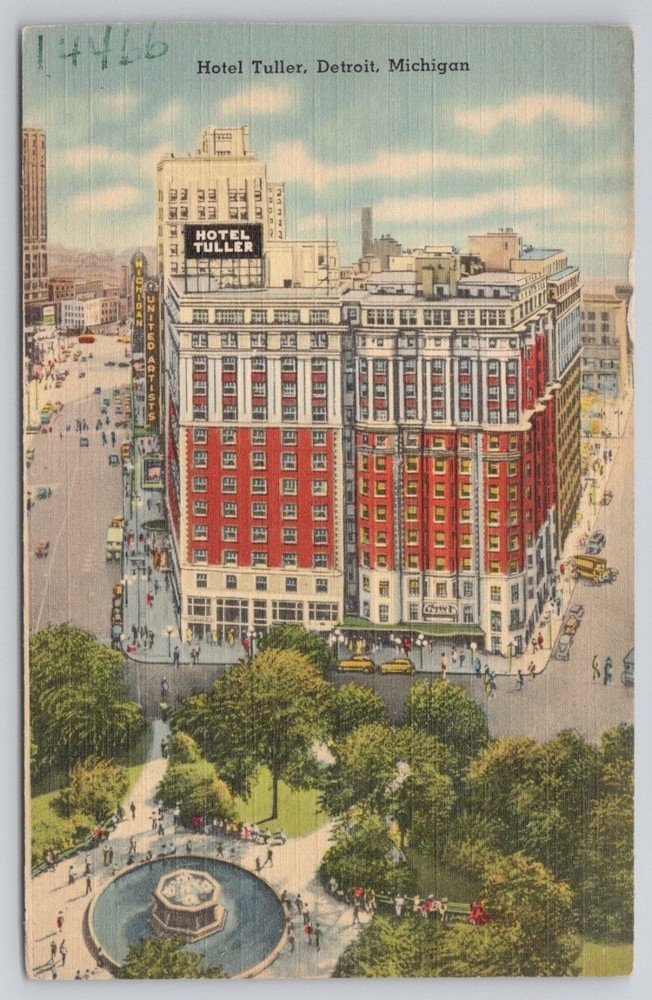 Hotel Tuller Detroit Michigan Postcard Grand Circus Park Tichnor Linen