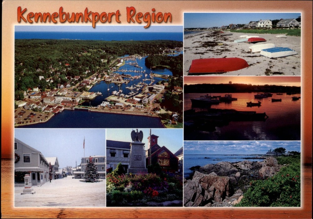 Maine Kennebunkport multiview Cape Porpoise sunset snow ~ postcard sku885