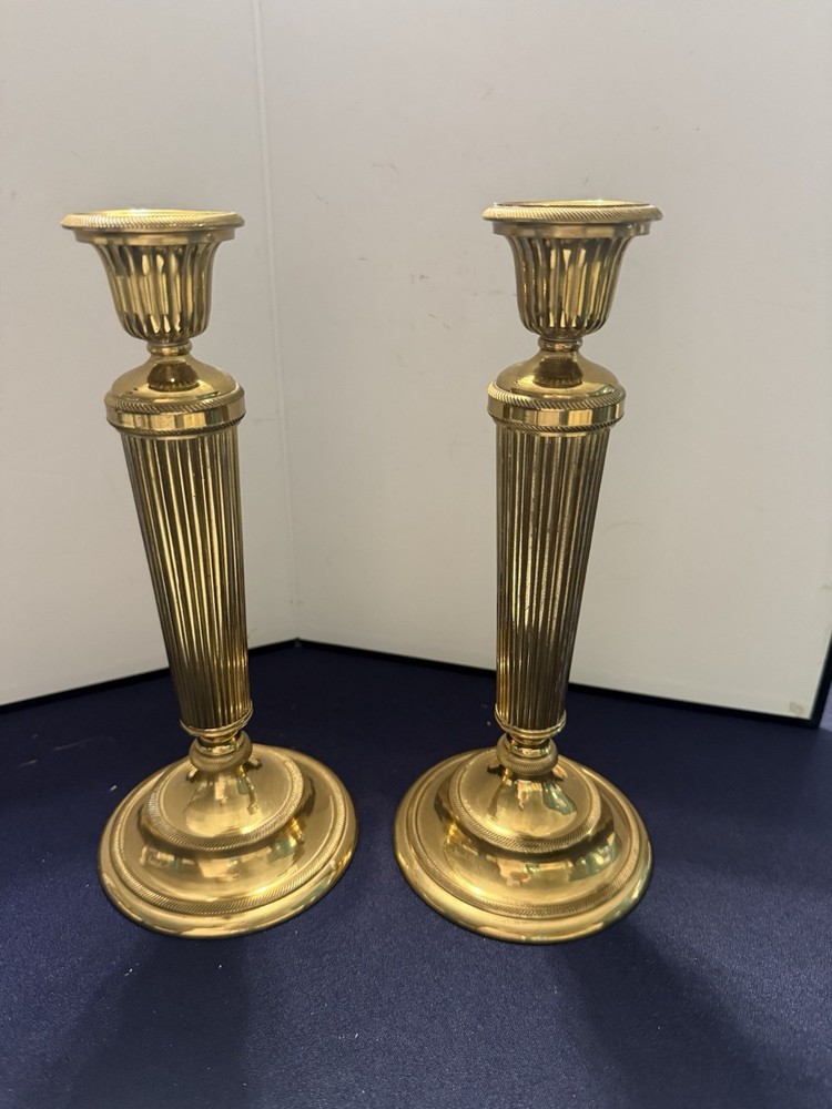 *Pair Of Vintage  Brass Catholic Church Altar Candle Sticks 10”