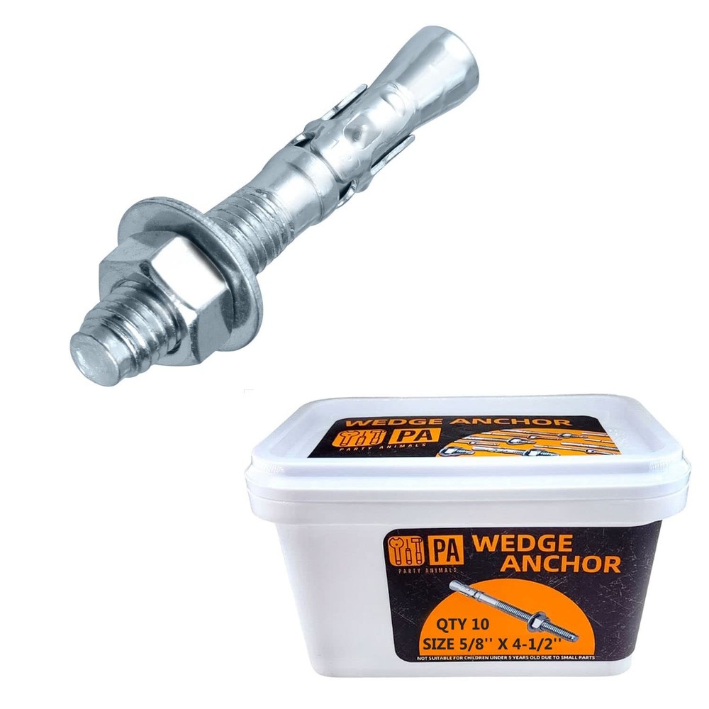Party Animals 5/8 x 4-1/2 Inch Zinc Wedge Anchor 10-Pack