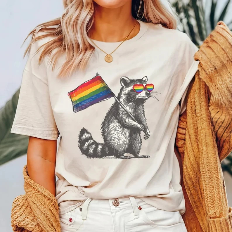 Raccoon Pride Flag T-Shirt: Funny LGBTQ Support Tee