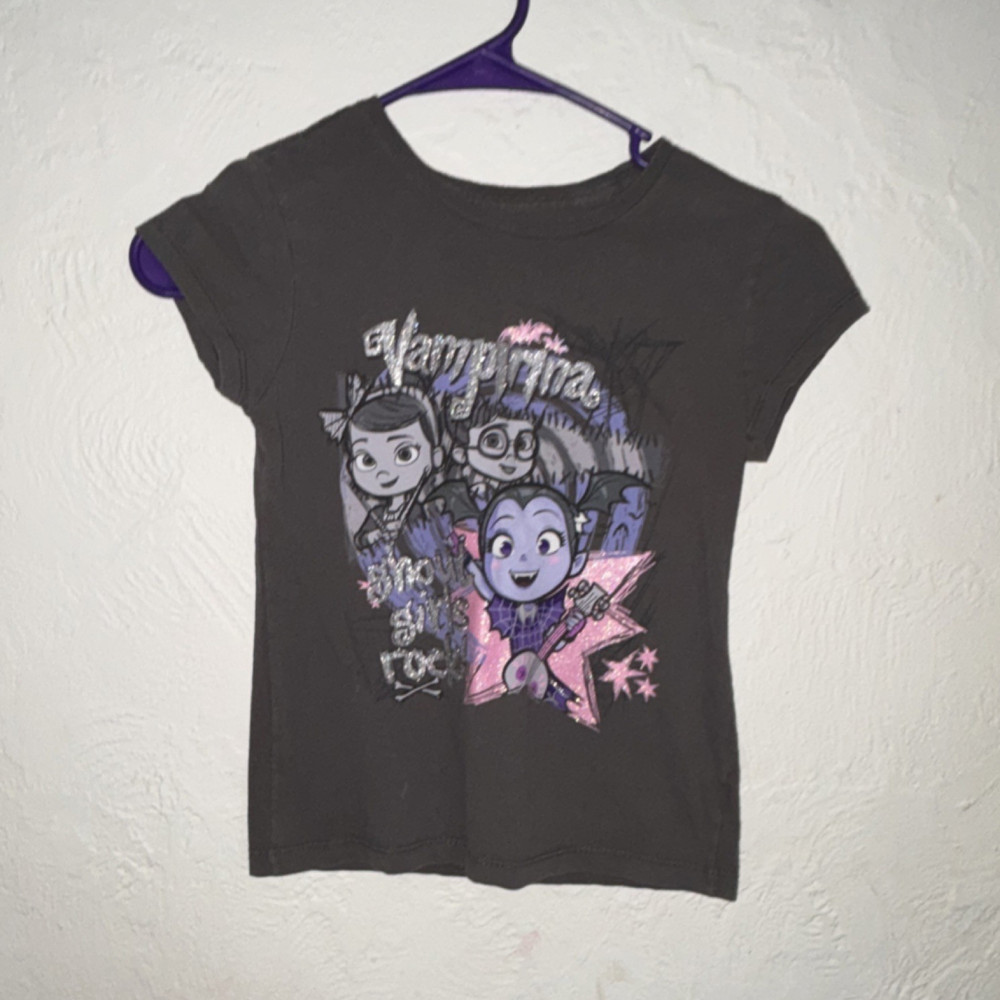 Disney Vampirina Black Glitter Graphic Short Sleeve Crew Neck Girls Tee M (7/8)