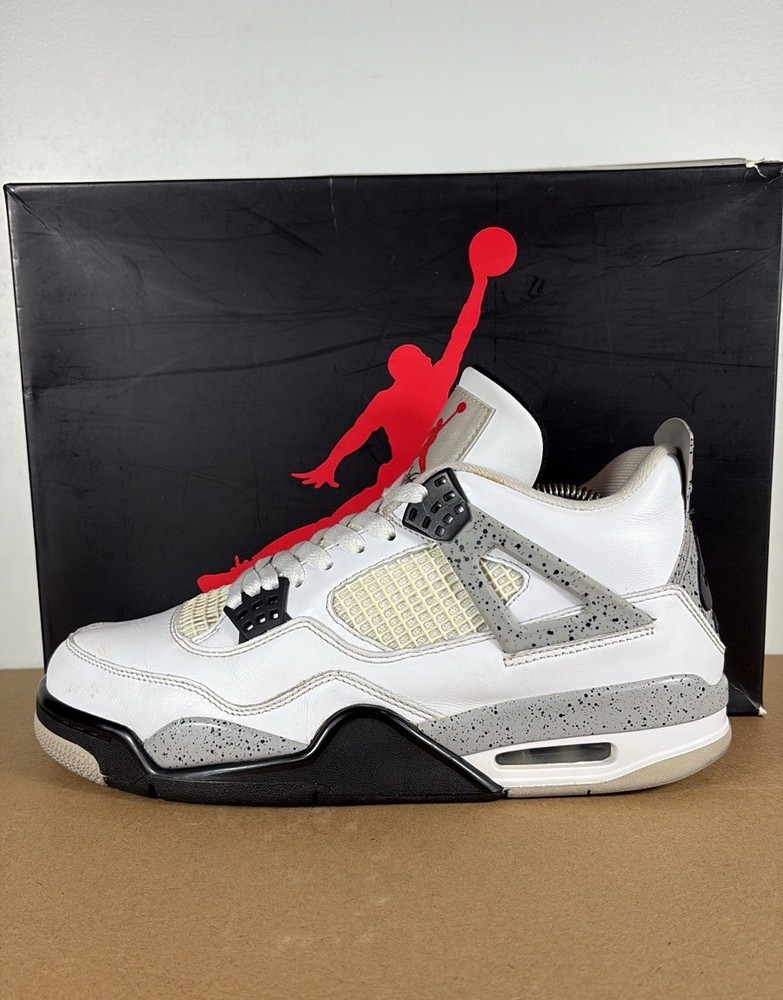 Nike Air Jordan 4 Retro OG White Cement Men’s Size 9 US 840606-192 Black Grey