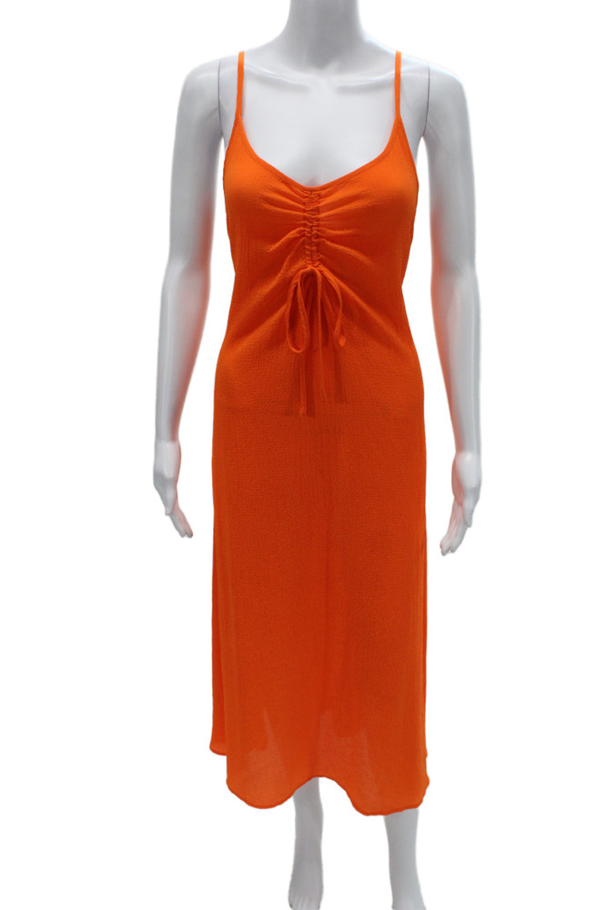 Solid & Striped Womens Midi Dress Orange V-Neck Sleeveless Size SFree Shipping in US $100+ Orders | $6.95 Orders Below