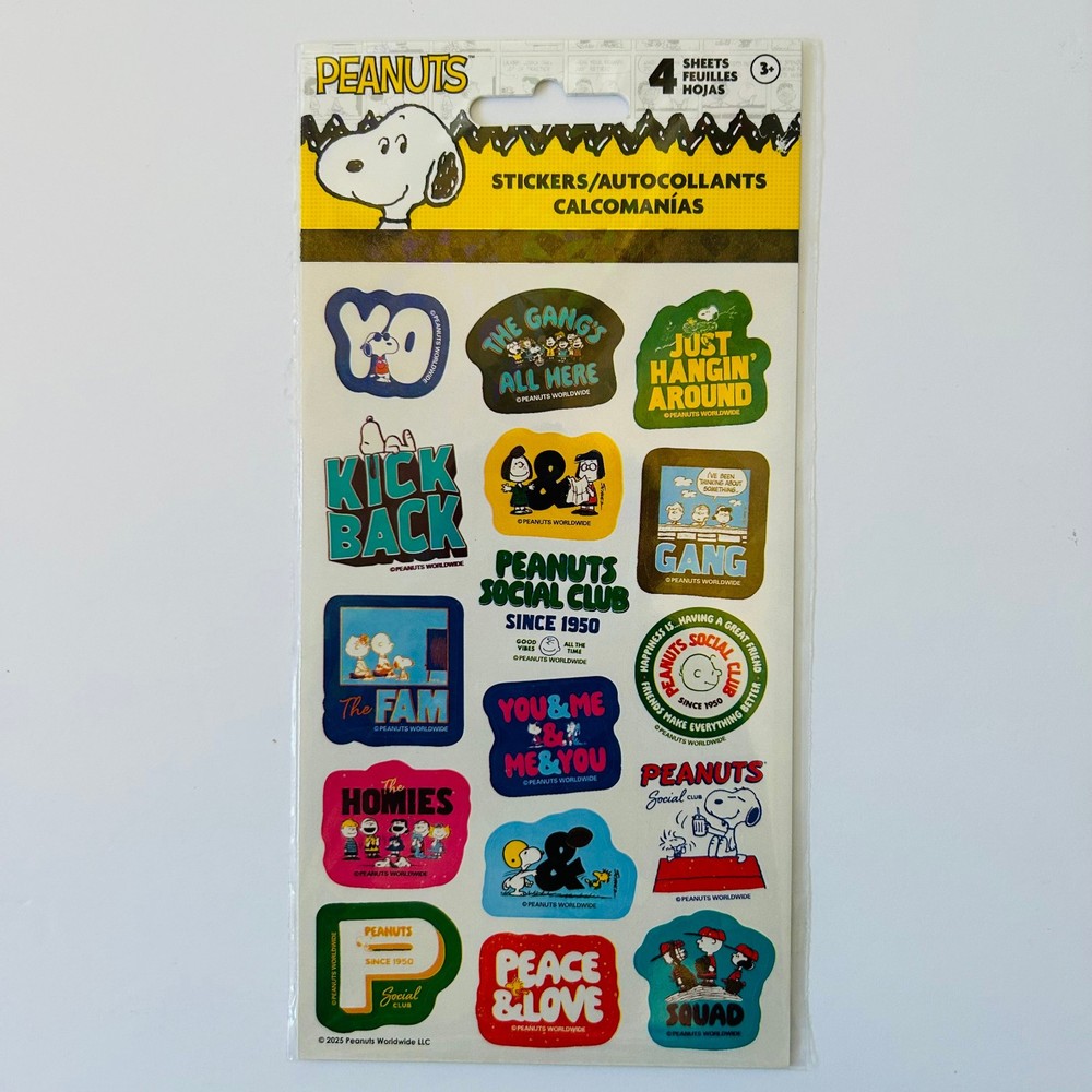PEANUTS Stickers by Sandylion | Snoopy Charlie Brown Squad | 1pk  with 4 sheets