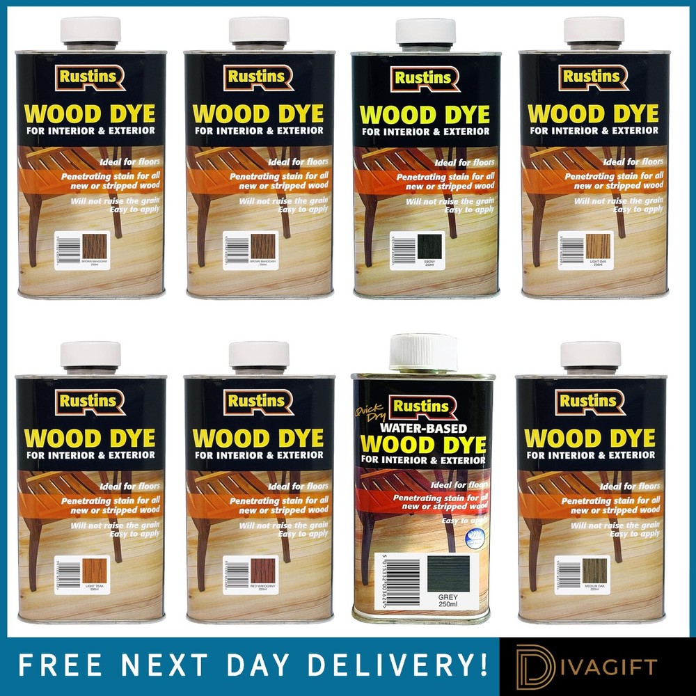 RUSTINS WOOD DYE FOR INTERIOR & EXTERIOR IDEAL FOR FLOORS 11 SHADES 250ML NEW