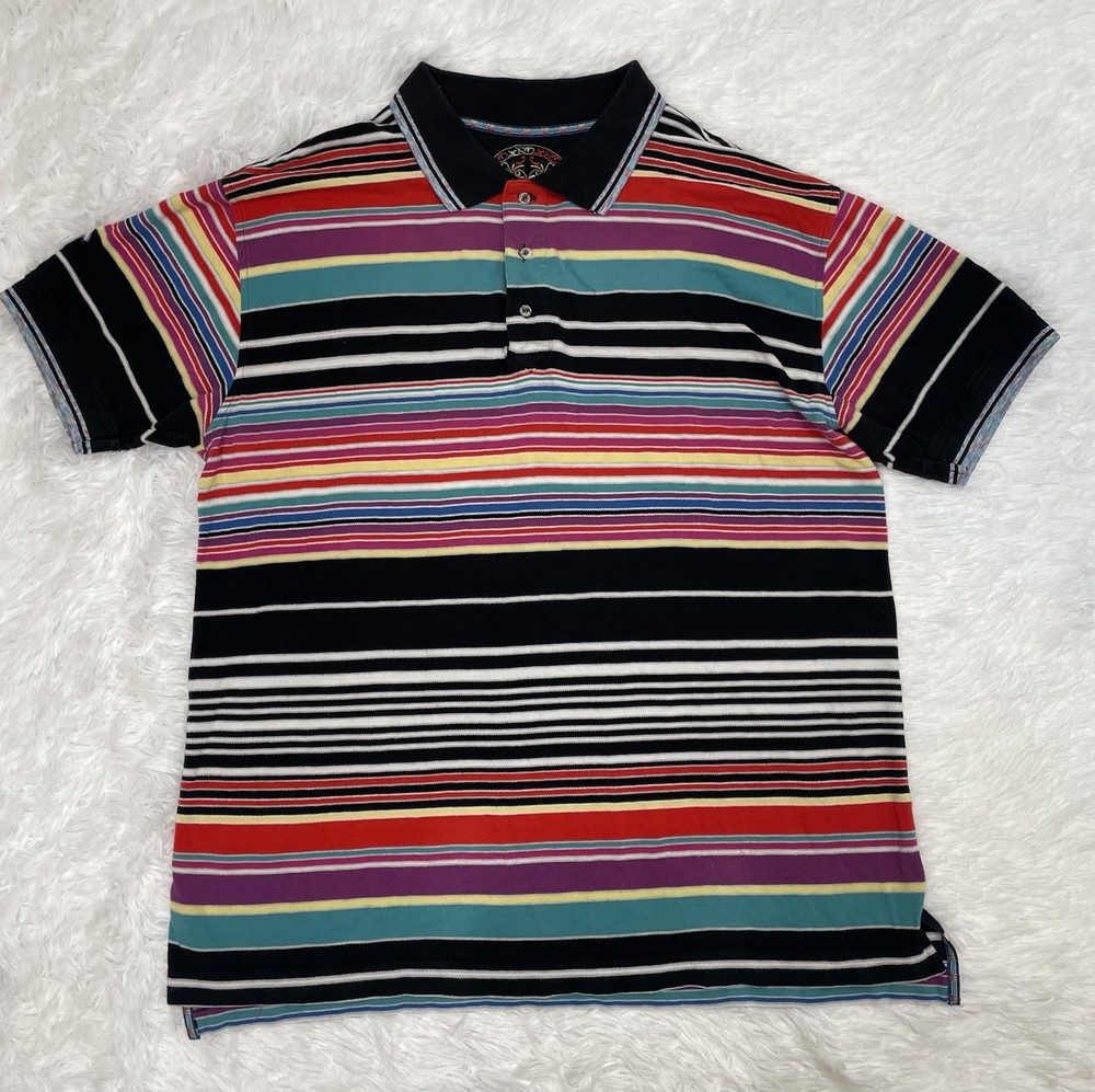 Robert Graham Men’s Size L Large Colorful Polo Shirt Golf Striped Quiet Luxury