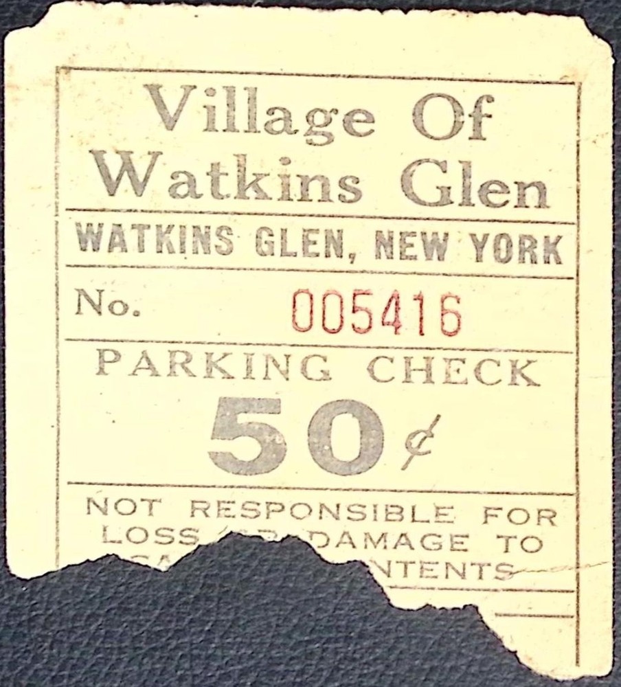 Village Of Watkins Glen New York Parking Check 50 Cent Vintage Paper Ephemera