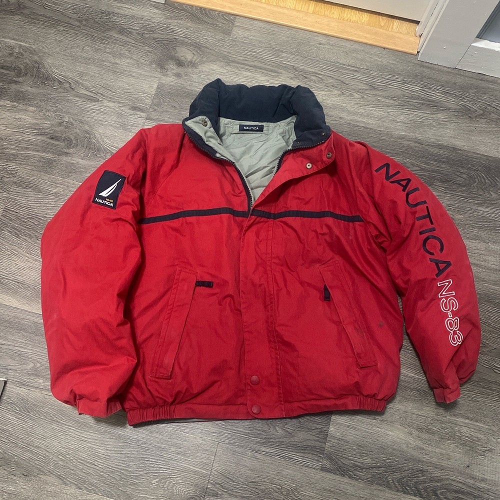 Nautica Jacket Down Feather Puffer Sailing NS-83 Mens Med Reversible Embroidered