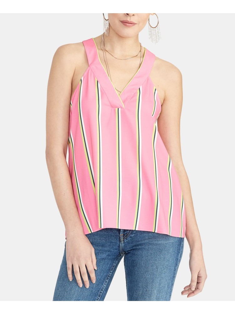 Rachel Roy Womens Pink Striped V-Neck Blouse Size XS