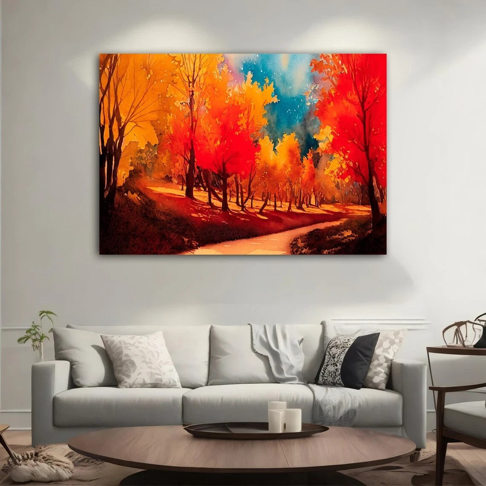 Vibrant Art Nature View Red Tree Path Wall Art Canvas Unframed Print Art