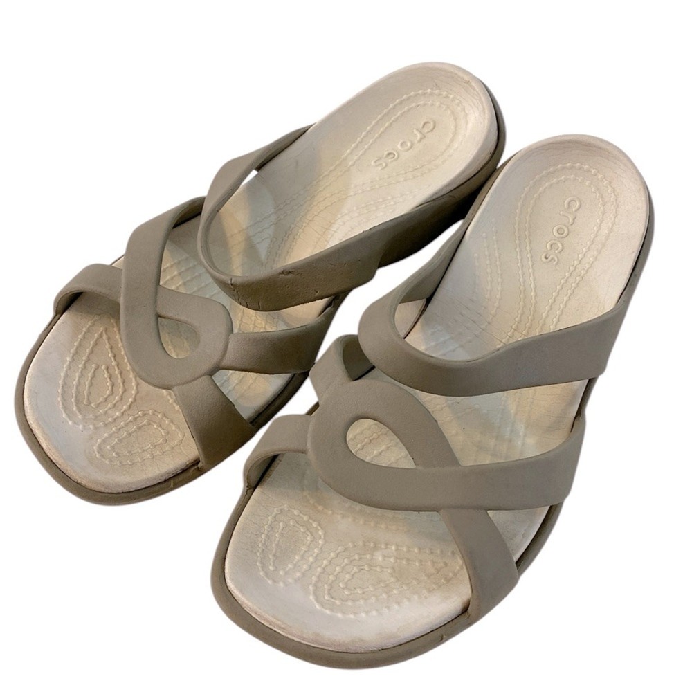 Crocs Meleen Twist Strap Slip On Sandals Taupe White Size 9