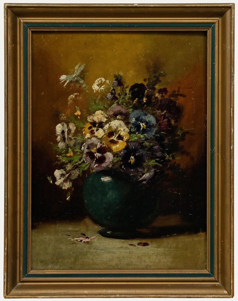 Framed Late 19th Century Oil - Pansies