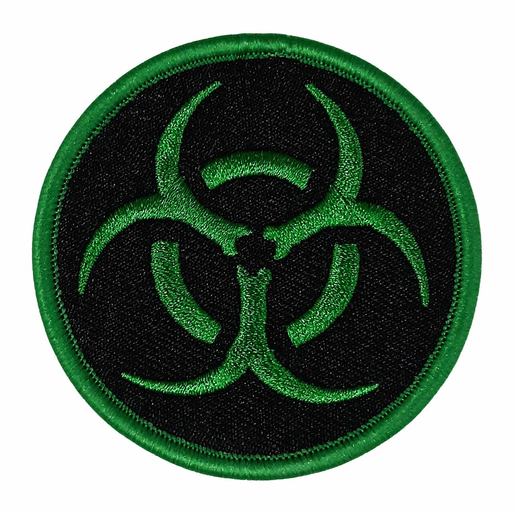 BIOHAZARD SYMBOL embroidered iron-on PATCH BLACK WARNING LOGO ZOMBIE APOCALYPSE