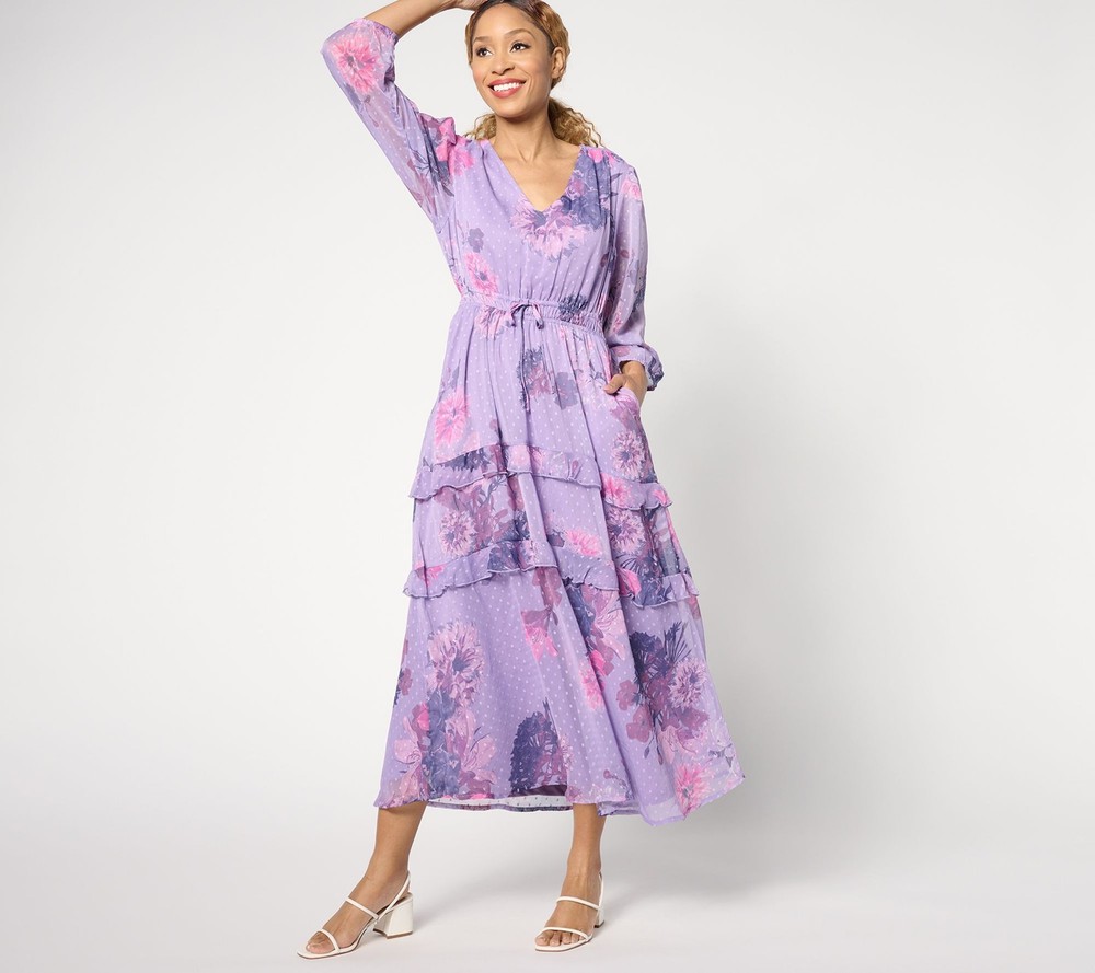 Destination 365 Women's Plus Sz Dress 2X Regular Floral Clip Dot Purple A643232