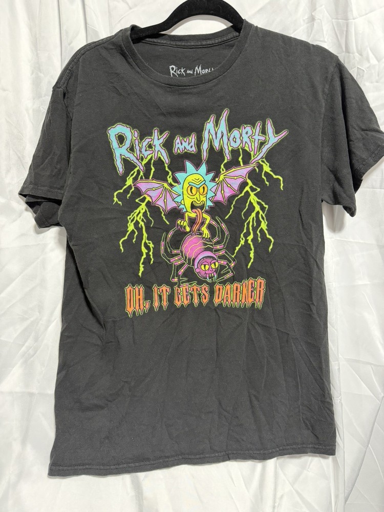 Rick And Morty T-shirt Adult Swim Black Size M Graphic Print Oh, It Gets Darker
