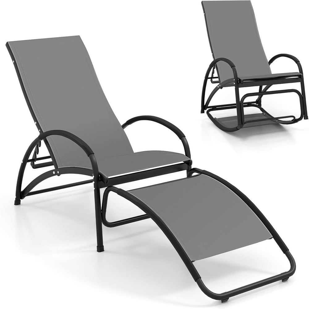 2-in-1 Outdoor Rocking Lounge Chair with 4 Adjustable Positions