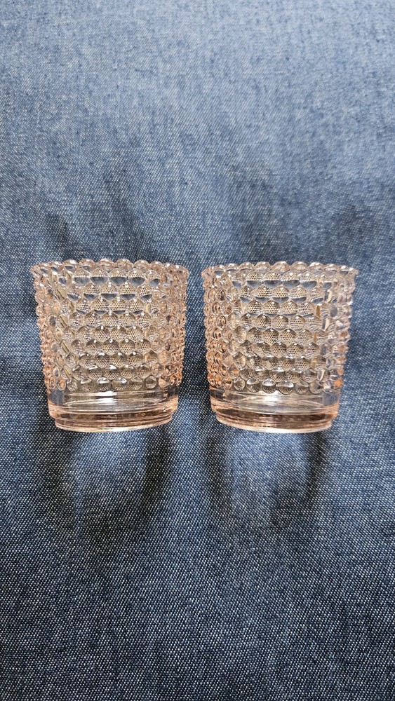 Vtg Hobnail Bubble Pink Glass Votive Candle Holders Set of 2