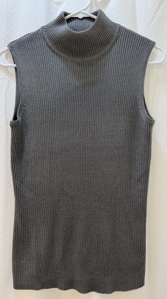 Dana Buchman Women’s Mock Neck Sleeveless Knit Sweater Top Charcoal Gray Small
