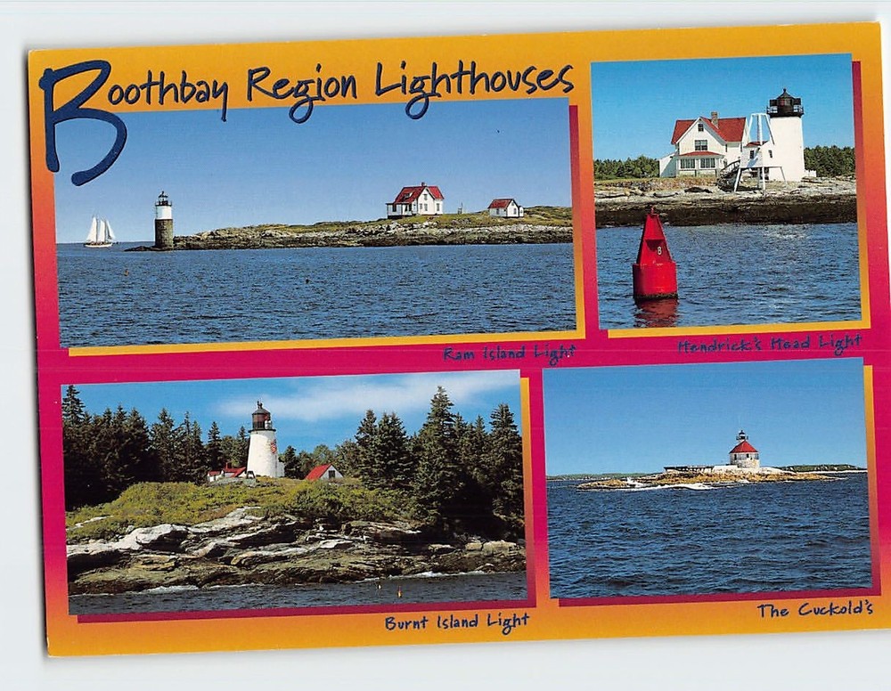 Postcard Boothbay Harbor Region Lighthouses Maine USA