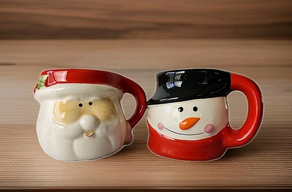 Set Of 2 Vintage Royal Norfolk Santa & Snowman Holiday Christmas Mugs Whimsical