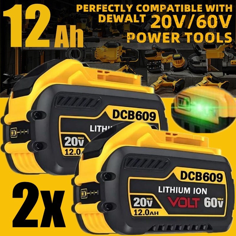 2 Pack 12.0Ah 20V/60V FlexVolt Battery Compatible with DEWALT DCB609 DCB612 DCB606-2 Tools