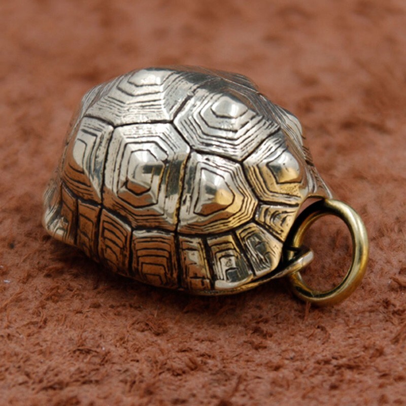 Pure Brass Tortoise Shell Bell Key Chain Pendant Jewelry Hanging Gift Ornament