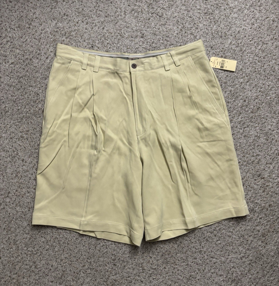 NEW Tommy Bahama Shorts Mens Size 36 Light Yellow Pleated 100% Silk Shorts 9