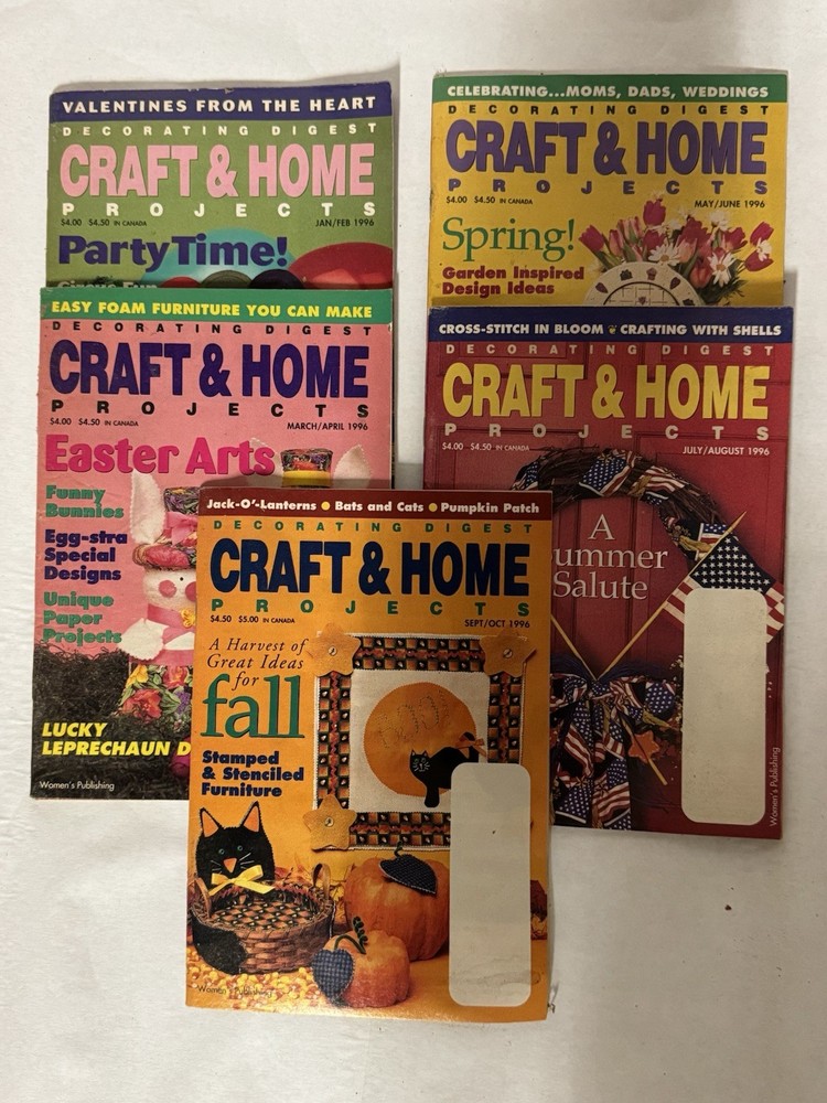 Lot of 5 Decorating Digest Craft & Home Projects 1996, Vintage Crafting Books