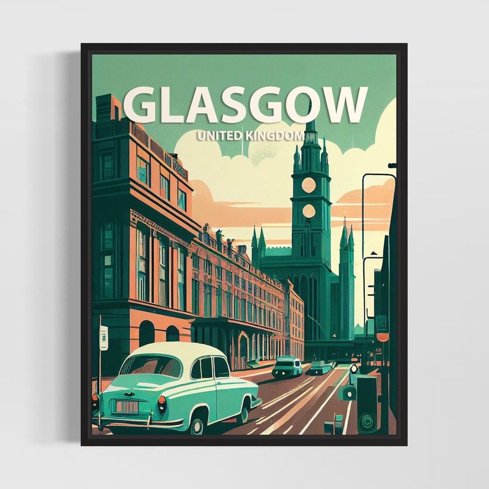 Glasgow Retro Art Print Glasgow Wall Art Illustration Glasgow Vintage Minimal