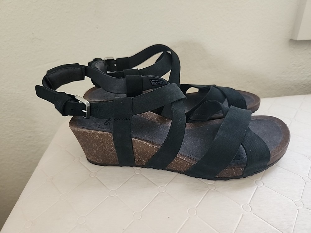 Teva Womens Mahonia Wedge Heel Cross Strap Sandals 8.5 Black Nubuck Leather