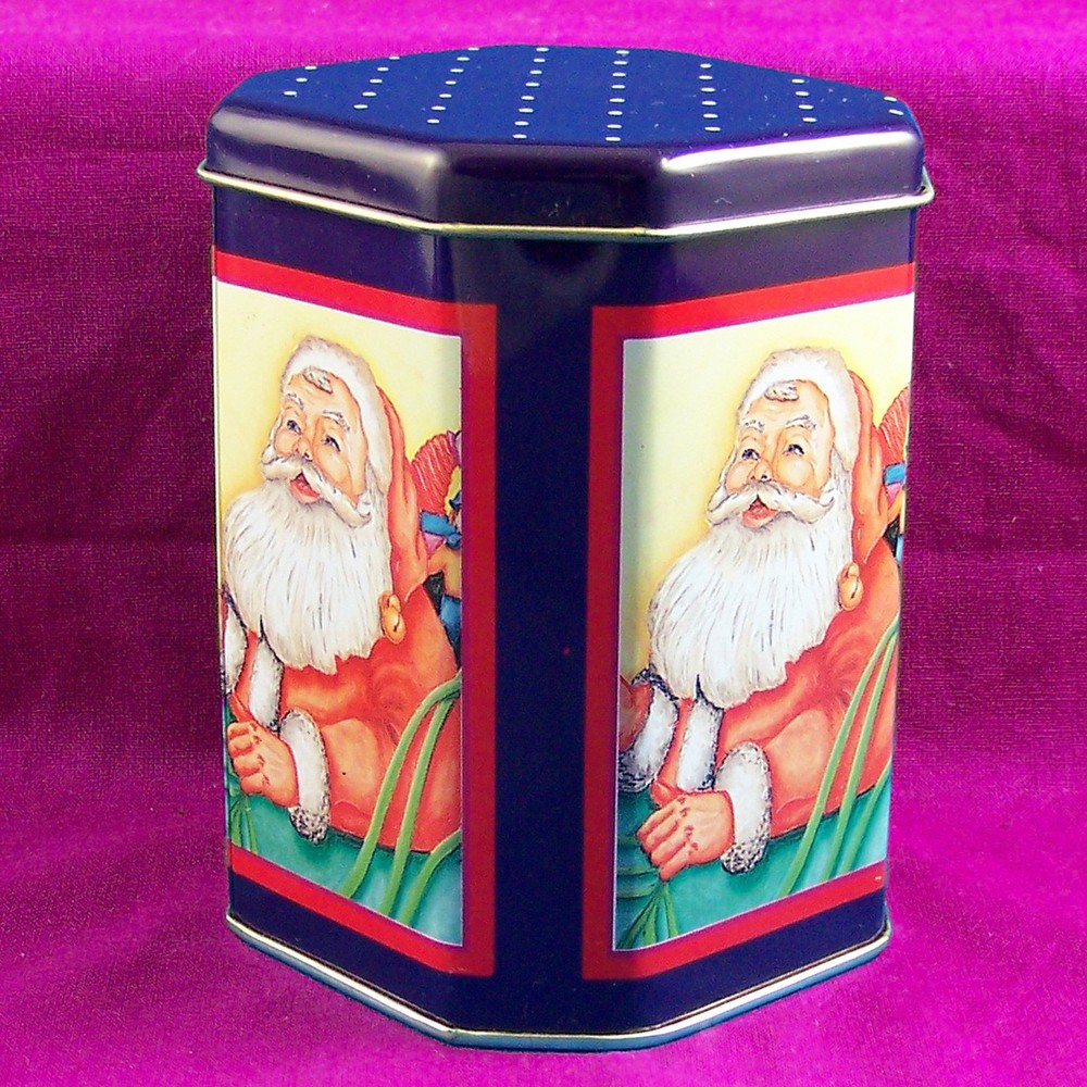 Tin Santa Claus Box Empty Cookie Holiday Metal Can Container Collector 4.5