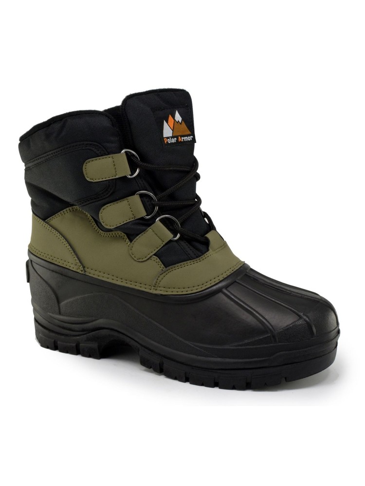 POLAR ARMOR Mens Black Water Resistant Padded Peak Round Toe Snow Boots 10
