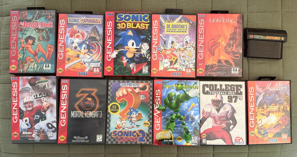 Sega Genesis Game Cartridges in Box, Lot of 12 (Sonic, Lion King, Mortal Kombat)