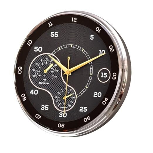 Modern Decorative Wall Clock with Temperature and Humidity Silent Non Black