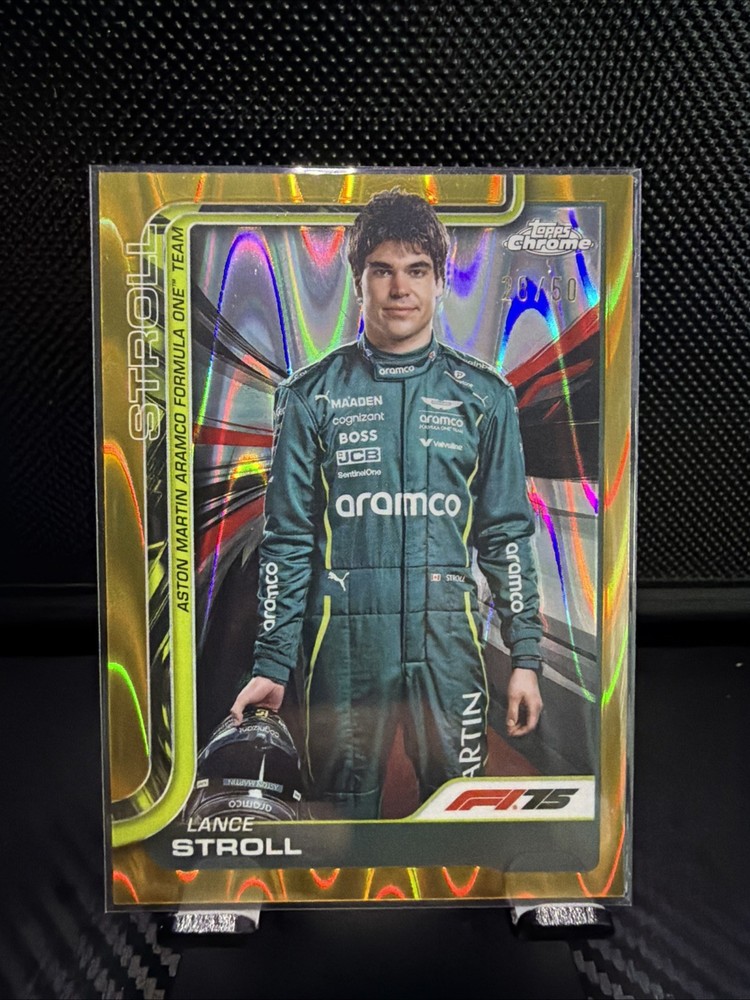 2025 Topps Chrome F1 #10 Lance Stroll Portrait Aston Martin Gold Raywave /50