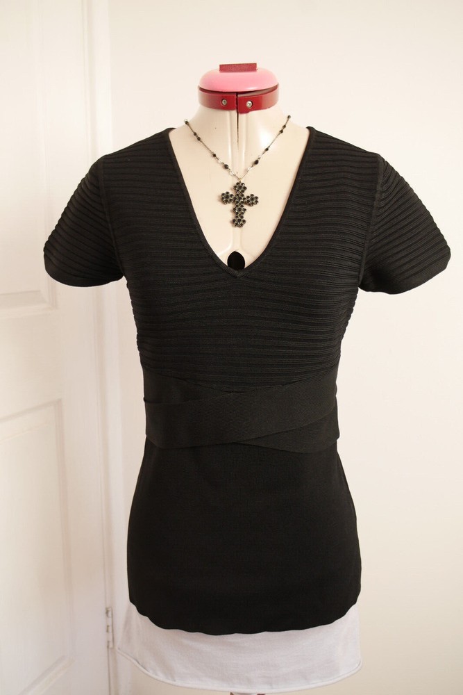 WITCHERY Black Ribbed JUMPER Size XS 8 NWT NEW Top Knit Short Sleeve Stretch