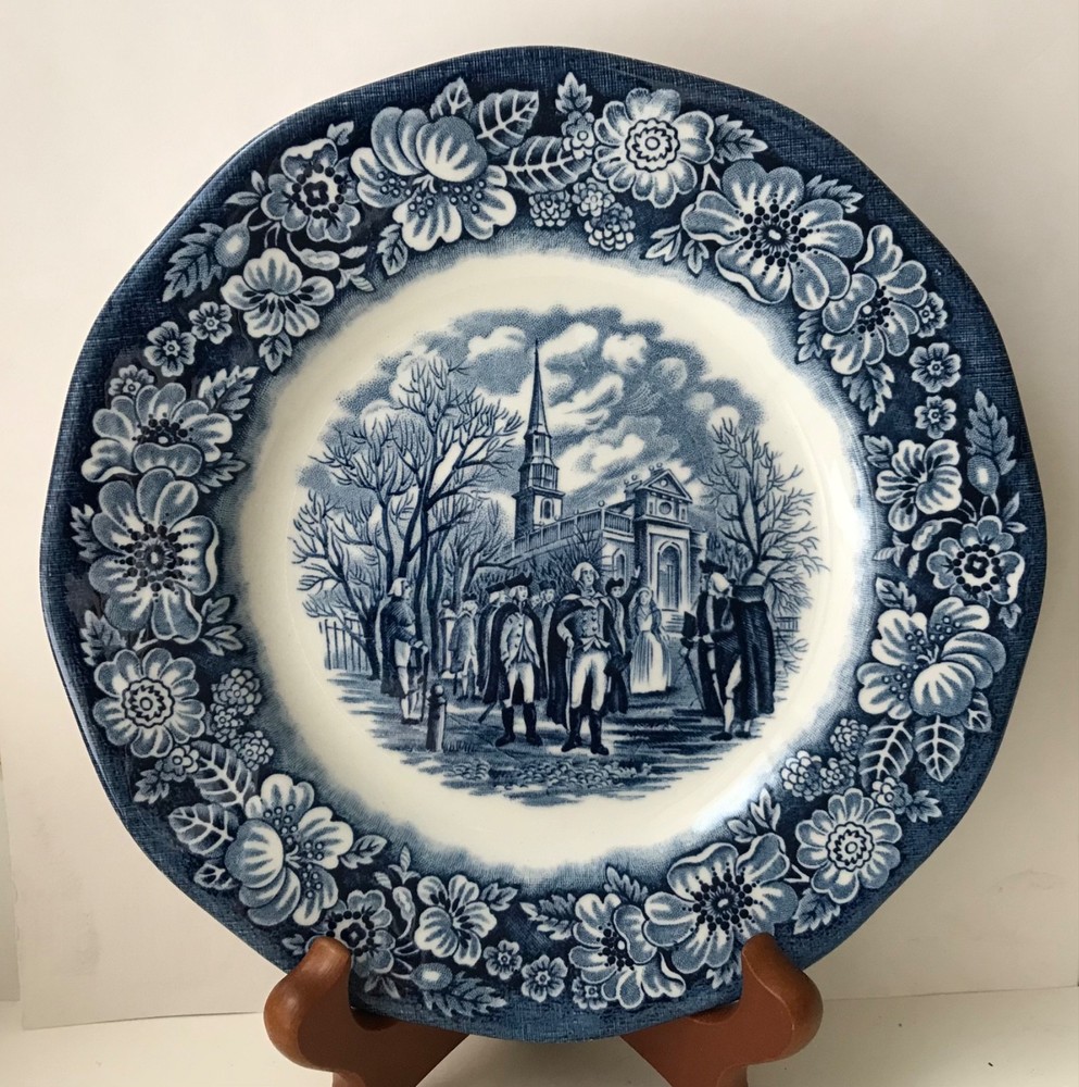 Liberty Blue Washington Leaving Christ Church 7” Salad Plate Staffordshire  MINT