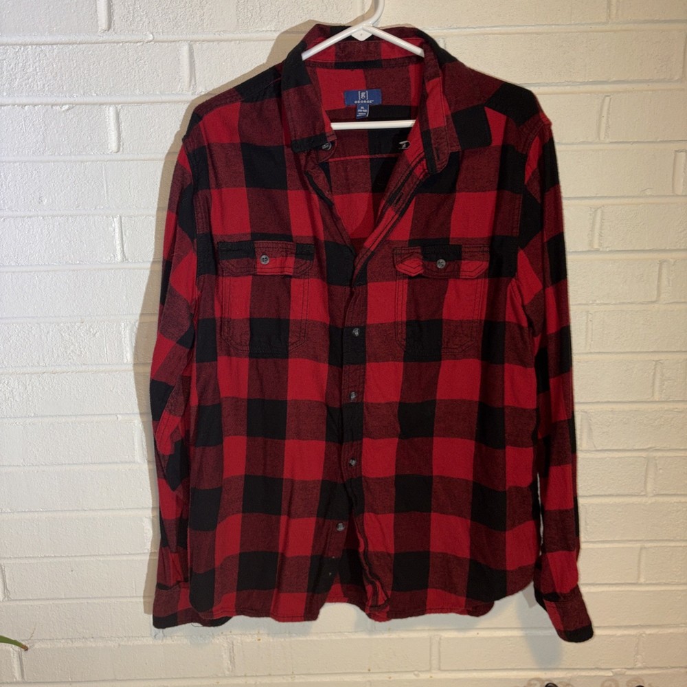 Buffalo Plaid Red George Shirt Mens Size XL Long Sleeve Button Up